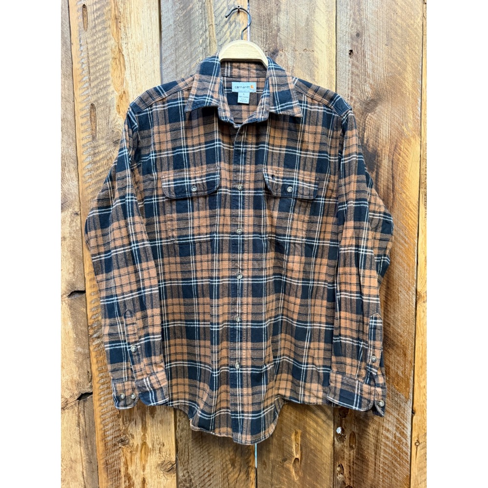 Carhartt Mens L Plaid Flannel Shirt Brown Workwear Grunge Lumberjack Rugged